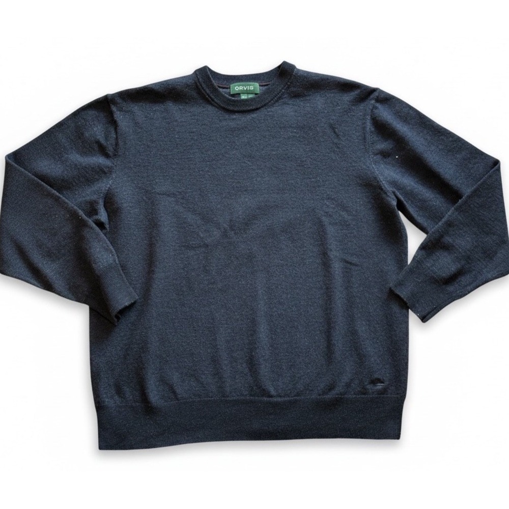 Orvis Men's Merino Wool Cotton Blend Crew Neck Sweater Navy Blue XL Gorpcore